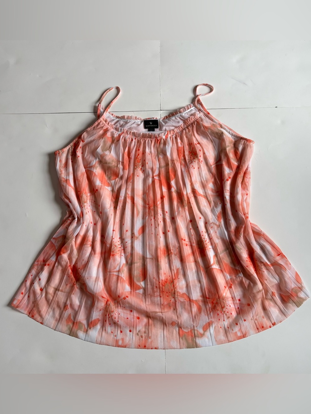Worthington Coral Pink Pleated Spaghetti Strap Cami